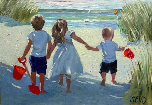 Off To The Beach We Go by Sherree Valentine Daines - Original Painting on Board